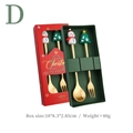 Christmas spoon and fork set with snowman and tree toppers in a red gift box - Style D - 2PCS Color Box Set / Gold