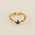 Gouden roestvrijstalen ring met blauwe vierkante steen en heldere zirkon-accenten - Verstelbaar Open / Goud met blauwe zirkoon