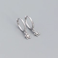 Elegant s925 silver star hoop earrings with zircon, minimalist small star dangle style - White Gold