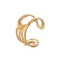 Macro shot of minimalist gold knotted geometric cuff featuring intricate metal wire texture - Multi-layer Knot Style (R728-C) / Gold