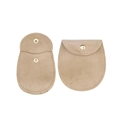 Detail view of beige velvet jewelry pouch with secure gold snap button closure - 7.5x11.5cm / Simple Khaki