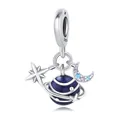 Pendentif étoile et lune en argent 925 avec planète émail bleu et zircons violets - Pendentif Lune Stellaire 0224