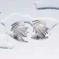 Modern geometric fan-shaped silver earrings with textured rays and mirror reflection - 3D Vortex - Steel
