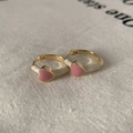 Eleganti orecchini a cerchio dorati con ciondolo a cuore rosa e perno in argento - 8 Gancio per orecchio - Bianco