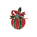Christmas napkin ring with gold metal base and red rhinestone holly ornament - Red and Green Christmas Ball Style (Z1001-4)