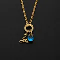 Exquisite gold stainless steel necklace featuring a blue gemstone and letter Z charm. - Letter Y