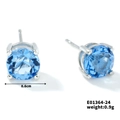 Minimalist silver stud earrings with 0.6cm round blue crystal in 4-claw setting - Aquamarine/Silver