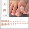 Classic short French style press-on toenails with natural pink base and white tips set - Glue Type / Natural Nude Pink French (JCY-07)