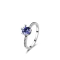 Luxurious S925 sterling silver crown ring with round blue tanzanite zircon and micro pavé - US Size 6 / Thai Silver