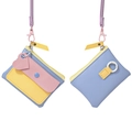 Multifunctional macaron faux leather coin purse with heart pendant and lanyard strap - Gray Blue