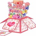 3D pop-up surprise gift box with love trophy and colorful paper flowers for Mother's Day - Mother's Day