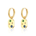 Fashionable golden stainless steel hoop earrings with colorful gemstone octagon pendant - Octagonal Four-Color Zircon Pendant / Gold