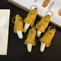 Handmade wool felt banana keychain set with cute smiling face and metal ring - Lucky Banana Collection