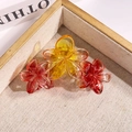 Gradient resin floral hair claw clip with triple frangipani flowers in yellow and red - Triple Flower Gradient Red