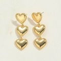 Golden heart-shaped drop earrings with beaded edges in a trendy minimalist design - 14K Gold Plated Triple Heart