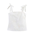 Top bianco ricamato con spalline regolabili a fiocco e motivi floreali chic - XS / Top Bianco