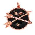 Rose gold round pendant with black enamel, white rhinestone arrows, and gear edge - Crossed Arrows-Rose Gold