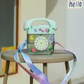 Mint green retro telephone-shaped water bottle for kids with colorful gradient strap - 400ml / Green