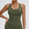 Olive green rib-knit yoga tank top with V-neckline and slim fit athletic silhouette - XL / Army Green