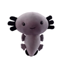 Cute light purple plush axolotl toy with black external gills and eyes on white background - Gray