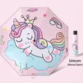 Pink unicorn folding umbrella for kids with rainbow prints and manual inverted mechanism - Manual Inverted - Unicorn [Reflective Strip]