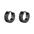 Close-up of black titanium huggie earrings with three vertical textured grooves - Double Groove / Black