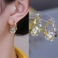 Luxury gold U-shaped hoop earrings with faceted clear zircon pendant for women - U-Shaped Faceted Zirconia Style (E1823 White) / 925 Silver Needle / Gold