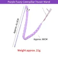 Purple plush caterpillar cat teaser wand with 41.5cm stick and 66cm long interactive toy - Purple Bean Velvet Caterpillar