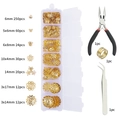 DIY jewelry making kit with golden flower caps, storage box, pliers and tweezers - Gold Bead Caps + Tool Set