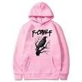 Sweat à capuche rose avec imprimé corbeau et inscription F-CAW-F au style graphique moderne - S / Rose