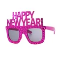 Hot pink Happy New Year party sunglasses with sparkling rhinestones and tinted lenses - Rose Red Square Frame New Year Glasses