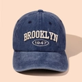 Vintage navy blue washed cotton baseball cap with Brooklyn 1947 embroidery detail - Blue