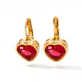 Luxurious red heart crystal drop earrings with gold plating and cubic zirconia halo - Gold Red (KDE967)