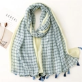 Sciarpa estiva etnica con stampe geometriche blu e nappe colorate per donna - 180*85CM / Stile Geometrico Blu (SL2210-020)