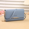 Blue lychee grain leather crossbody phone bag with multi-layer zippers and gold accents - Blue