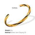 18K gold plated twisted open bangle in black and gold finish, width 5.2mm and weight 8.5g - Black Enamel Gold Cuff Bracelet