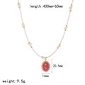 Detail view of pearl beaded necklace with pink rose pendant and size specifications - Red Rose Style (TN3536-RD)