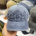Vintage gewaschene blaue Denim-Baseballkappe mit distressed Stern-Patches und Kanten - Verstellbar / Marineblau