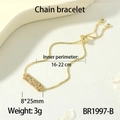 Elegant gold MAMA chain bracelet with adjustable drawstring and sparkling zircons - BR1997-B (Rectangle)