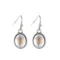 Silver vintage drop earrings with oval resin pendant featuring yellow leaves and blue glitter - Antique Silver Resin Dangle (K-1243)