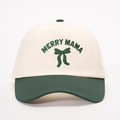 Gorra de béisbol en crema y verde oscuro con bordado Merry Mama y detalle de lazo - Talla única / Crema/Verde Oscuro