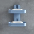 Wall-mounted double-layer wheat straw soap holder in Morandi blue with drainage design - Double Layer / Nordic Blue