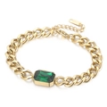 Bracciale a catena cubana dorata con cristallo rettangolare verde smeraldo e chiusura a moschettone - Stile Cristallo Verde (KB158121-DX)