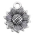 Pendentif tournesol en alliage argenté antique avec pétales texturés et anneau de suspension - 1 Pièce Tournesol Rond 14x19mm