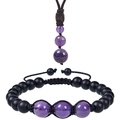 Set collana e bracciale in ametista naturale 12mm con perline nere opache e cordoncino - Set di Ametista
