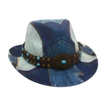 Kids western jazz hat with blue denim print and turquoise beaded leather band - Kids Size / Royal Blue