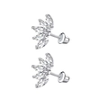 Silver steel butterfly ear studs with marquise-cut cubic zirconia and screw-back closures - Crown/Fan Marquise Style