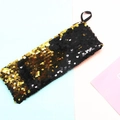 Rectangular pencil case with reversible gold and black sequins and a convenient loop - Black + Gold