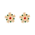 Golden snowflake stud earrings with red and green crystals for Christmas festival - A138-12 Gold Snowflake