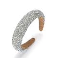 Silver padded headband with small pearls and crystals on a brown fabric base - Silver